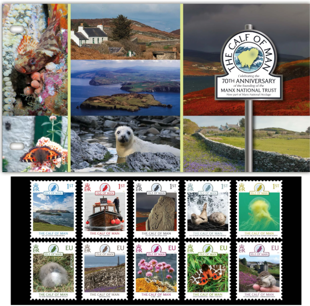 Commemorative stamps marking the 70th anniversary of the Manx National Trust