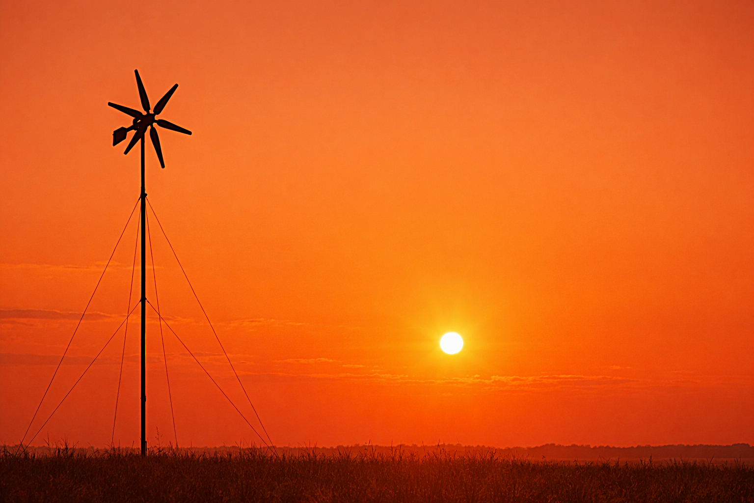 Orange sunset sky with structure silhouette